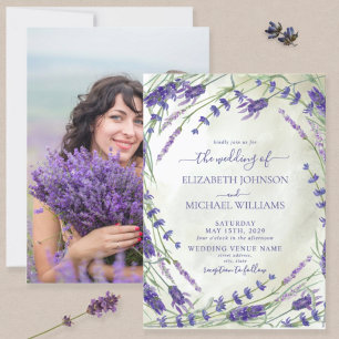 Rustikales Lavendel Botanisches Foto Hochzeit Einladung