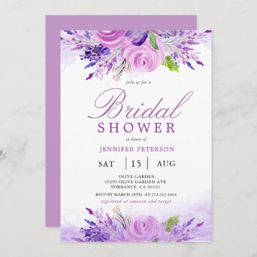 Rustikales Lavendel-Brautparty Einladung (Vorne/Hinten)