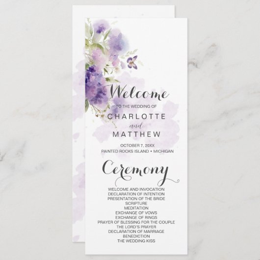 Rustikales Lavendel-Programm für Lila Wildblumen Einladung (Vorne/Hinten)