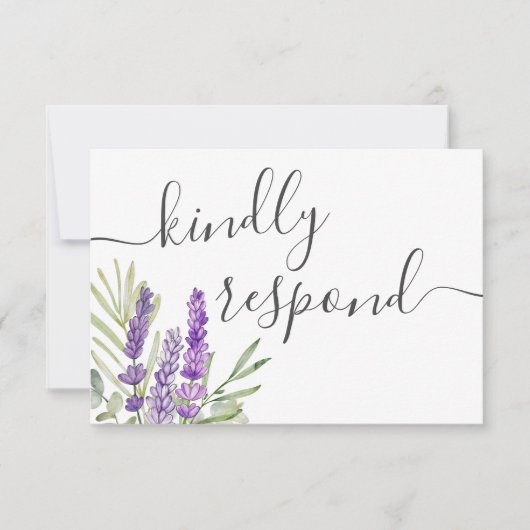 Rustikales Lavendel und Eukalyptus Wedding RSVP Karte (Vorderseite)