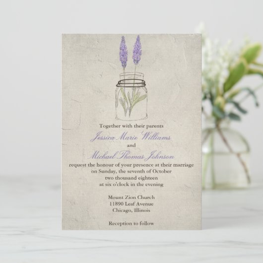 Rustikales Lavendel-Weckglas Wedding | Einladung (Stehend Vorderseite)
