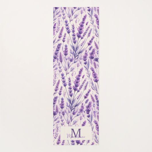 Rustikales Lavendelmuster Muster Chorname Monogram Yogamatte (Rückseite)