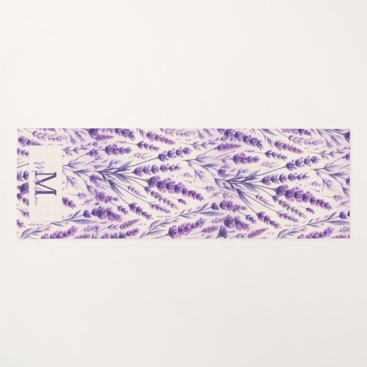Rustikales Lavendelmuster Muster Chorname Monogram Yogamatte (Vorderseite (Horizontal))