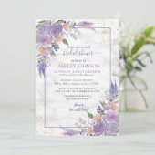 Rustikales Lavender Lilac Gold Floral Brautparty Einladung (Stehend Vorderseite)