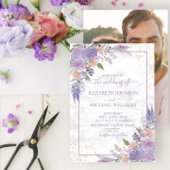 Rustikales Lavender Lilac Gold Floral Foto Hochzei Einladung