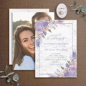 Rustikales Lavender Lilac Gold Floral Foto Hochzei Einladung