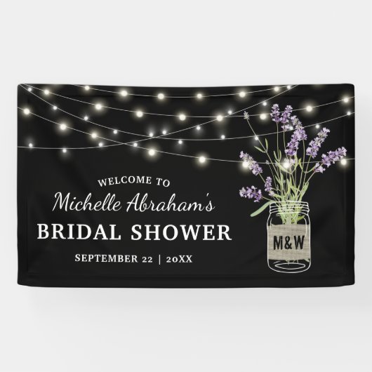 Rustikales Lavender Mason Jar Lights Brautparty Banner (Horizontal)