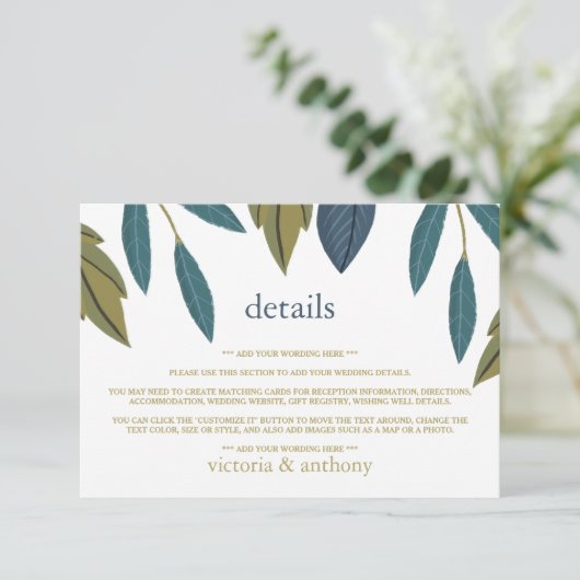 Rustikales Leaf-Blumenzettel Begleitkarte (Stehend Vorderseite)