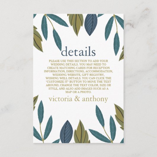 Rustikales Leaf-Blumenzettel Begleitkarte (Vorderseite)