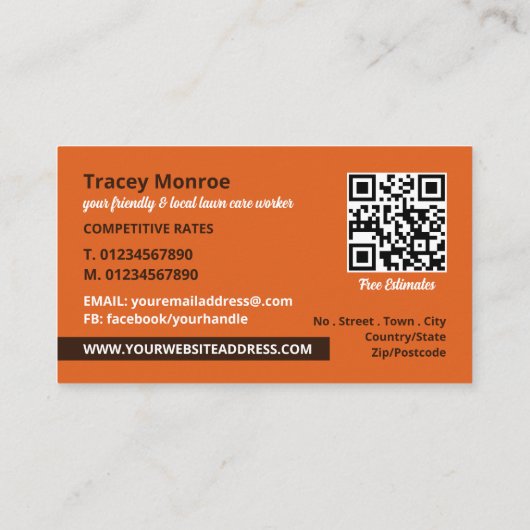 Rustikales Leaf-Design, Rasenpflege Visitenkarte (Rückseite)