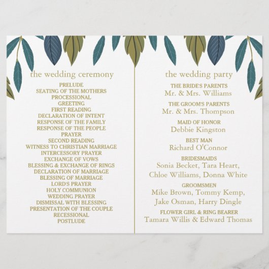 Rustikales Leaf Floral Wedding Bi-Fold Programm (Rückseite)