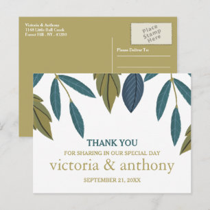 Rustikales Leaf Floral Wedding Vielen Dank Postkarte