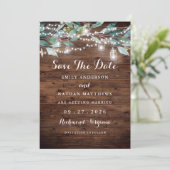 Rustikales Leaf String lights Holz Save the Date (Stehend Vorderseite)