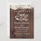 Rustikales Leaf String lights Holz Save the Date Einladung (Vorderseite)