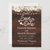 Rustikales Leaf String lights Holz Save the Date Einladung (Vorderseite)