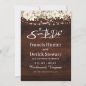 Rustikales Leaf String lights Holz Save the Date Einladung (Vorderseite)