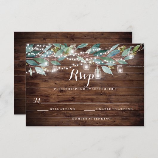 Rustikales Leaf String lights Wood Wedding RSVP (Vorne/Hinten)