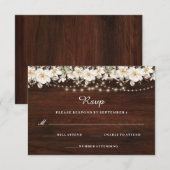 Rustikales Leaf String lights Wood Wedding RSVP Karte (Vorne/Hinten)