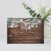Rustikales Leaf String lights Wood Wedding RSVP Karte (Stehend Vorderseite)