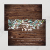 Rustikales Leaf String lights Wood Wedding RSVP Karte (Vorne/Hinten)
