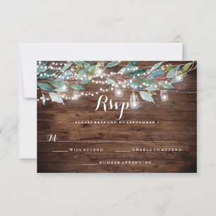 Rustikales Leaf String lights Wood Wedding RSVP Karte