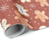 Rustikales Lebkuchenwackelpapier mit Schneeflocken Geschenkpapier (Rolleneckpunkt)