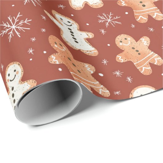 Rustikales Lebkuchenwackelpapier mit Schneeflocken Geschenkpapier (Rolleneckpunkt)