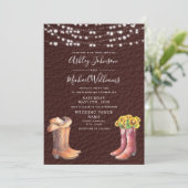 Rustikales Leder Boots Hat Country Foto Hochzeit Einladung (Stehend Vorderseite)