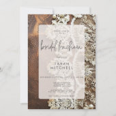 Rustikales Leder & Bridal Lace Bridal Luncheon Einladung (Vorderseite)