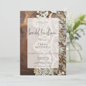 Rustikales Leder & Bridal Lace Bridal Luncheon Einladung (Stehend Vorderseite)