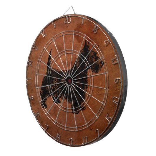 Rustikales Leder mit schottischer Terrier Illustra Dartscheibe (Vorderseite rechts)