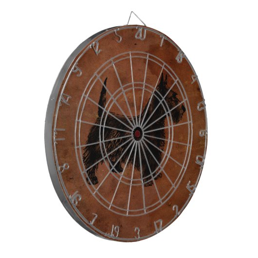 Rustikales Leder mit schottischer Terrier Illustra Dartscheibe (Vorderseite Links)