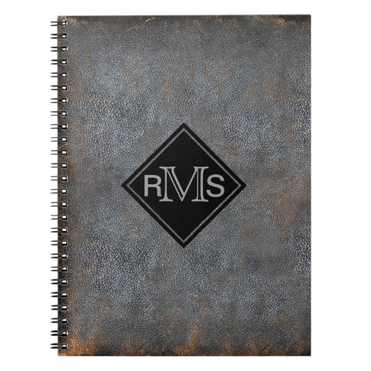 Rustikales Lederbuch-Look | Monogrammierte Initial Notizblock (Vorderseite)