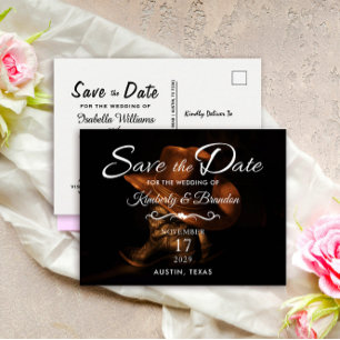 Rustikales Ledercowboystiefel Save the Date Hochze Ankündigungspostkarte