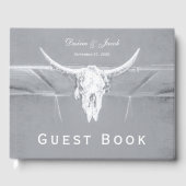 Rustikales, leicht graues, weißes Western Kuh Skul Gästebuch (Vorderseite)