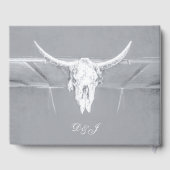 Rustikales, leicht graues, weißes Western Kuh Skul Gästebuch (Rückseite)