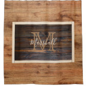 Rustikales Leichtholz-Ton Monogramm-Rechteck Duschvorhang (Vorderseite)