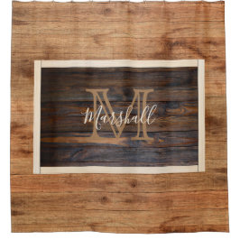 Rustikales Leichtholz-Ton Monogramm-Rechteck Duschvorhang