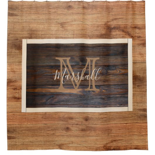 Rustikales Leichtholz-Ton Monogramm-Rechteck Duschvorhang (Vorderseite)