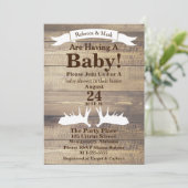 Rustikales Leichtholz und Weißmoose-Antler-Band Einladung (Stehend Vorderseite)