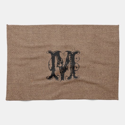 Rustikales Leinwand-Schwarz-Monogramm - Shabby Handtuch (Horizontal)