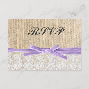 Rustikales Leinwand-Spitze-Lavendel-Band-Hochzeit RSVP Karte