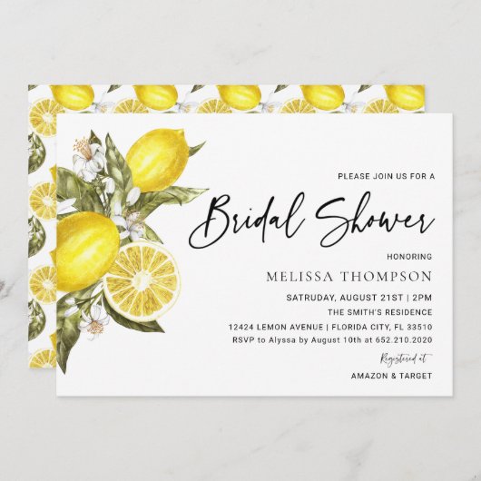 Rustikales Lemon Brautparty Einladung (Vorne/Hinten)