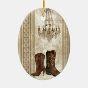 Rustikales Leuchtercowboy Westernland Keramikornament