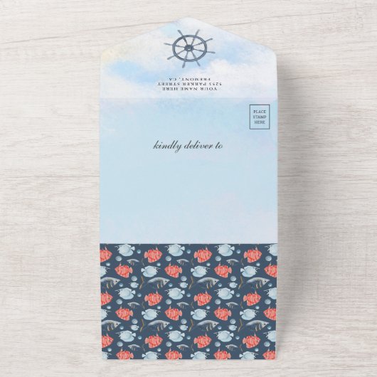 Rustikales Leuchtturm Wasserfarbe Kinderdusche All In One Einladung (Außenbereich)