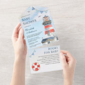 Rustikales Leuchtturm Wasserfarbe Kinderdusche All In One Einladung (Abreißen)