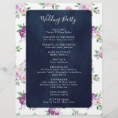 Rustikales lila Blumen-Hochzeitsprogramm in Marine (Rückseite)