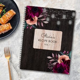 Rustikales lila Blumen Holzlicht Rezept Kochbuch Notizblock