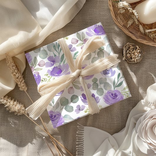 Rustikales Lila Blumenmuster Geschenkpapier Set