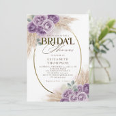 Rustikales Lila Boho Chic Blumenrahmen Brautparty Einladung (Stehend Vorderseite)